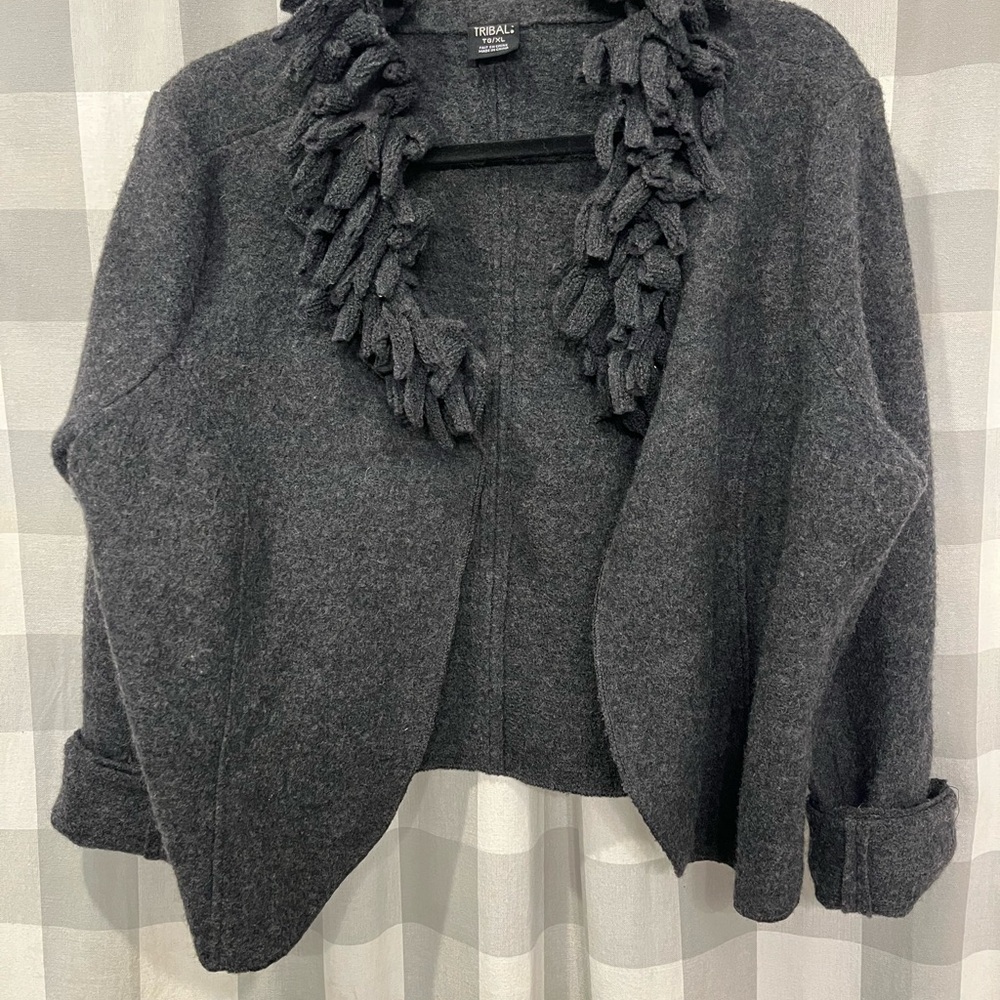 Tribal Charcoal Cape with Fringe Accents